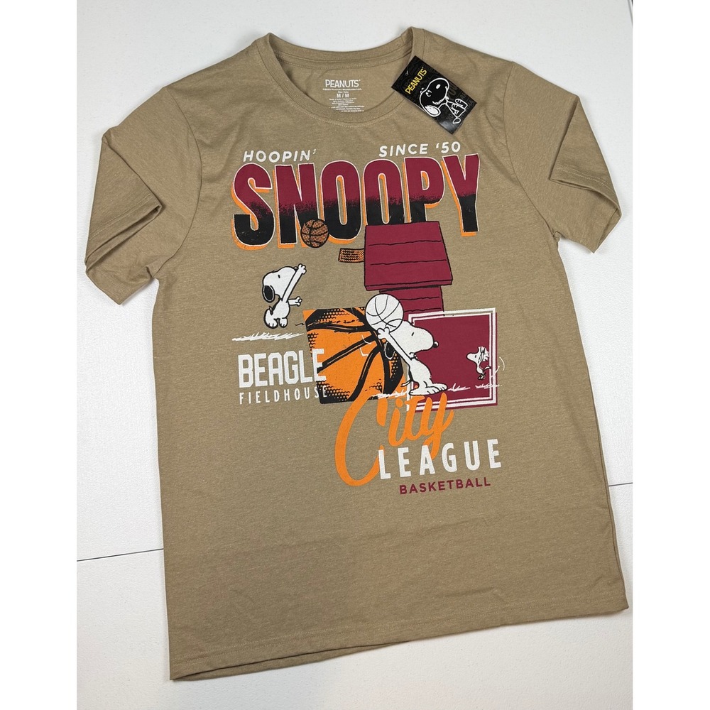 Peanuts Snoopy City League Basketball Graphic T-Shirt Mens Medium Tan NWT